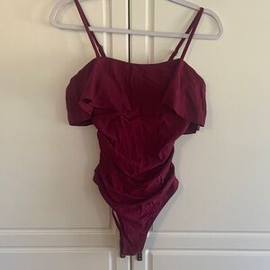 Ruffled One-Piece Swimsuit in Deep Wine